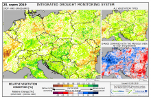 Dopady na vegetaci - Evropa - 25. srpen 2019